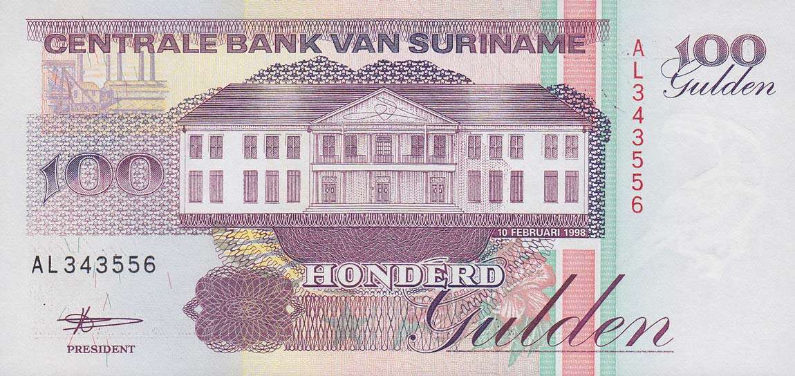 Front of Suriname p139b: 100 Gulden from 1998