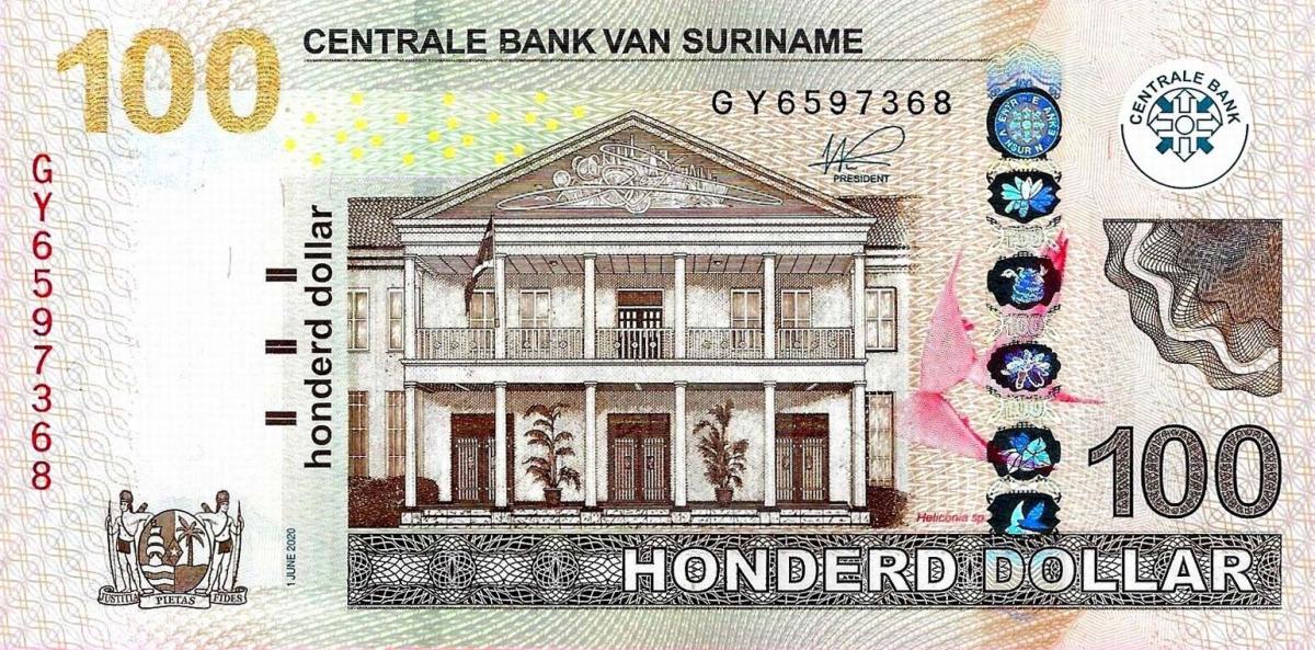 Front of Suriname p166e: 100 Dollars from 2020