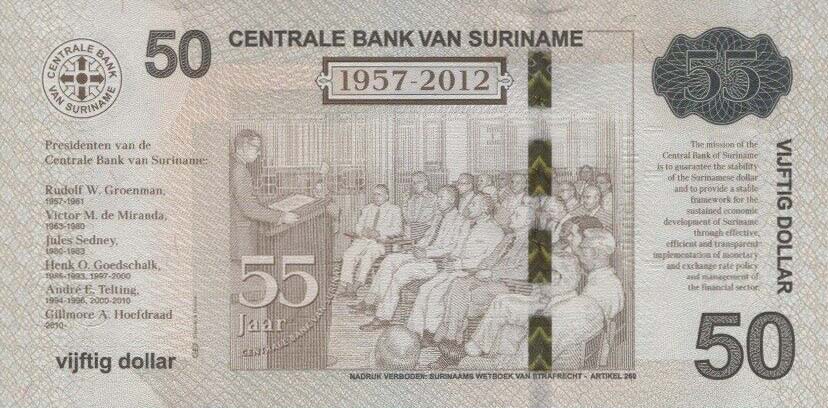 Back of Suriname p167a: 50 Dollars from 2012