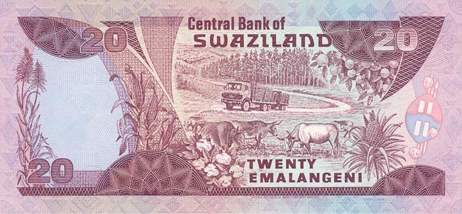 Back of Swaziland p16a: 20 Emalangeni from 1986