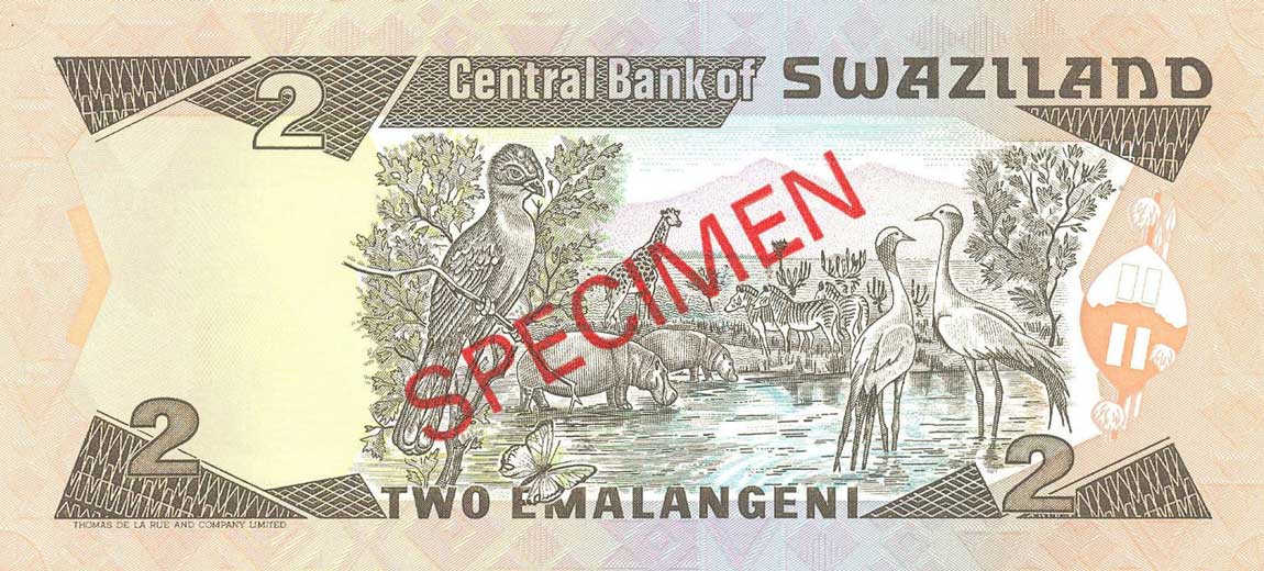 Back of Swaziland p18s2: 2 Emalangeni from 1994