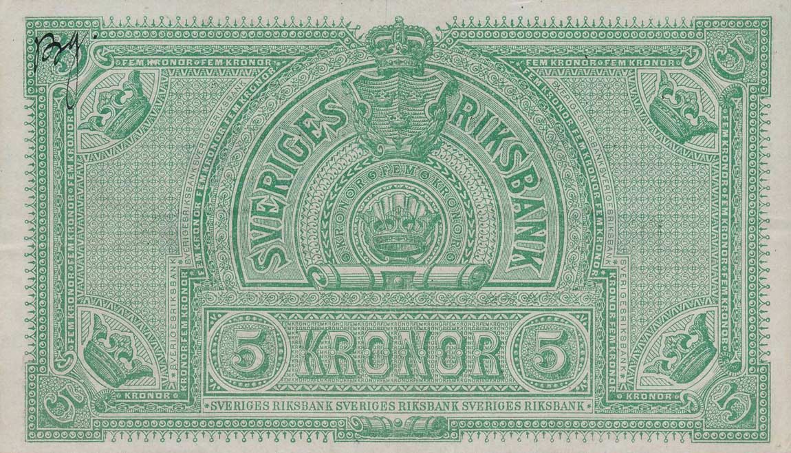 Back of Sweden p13b: 5 Kronor from 1889