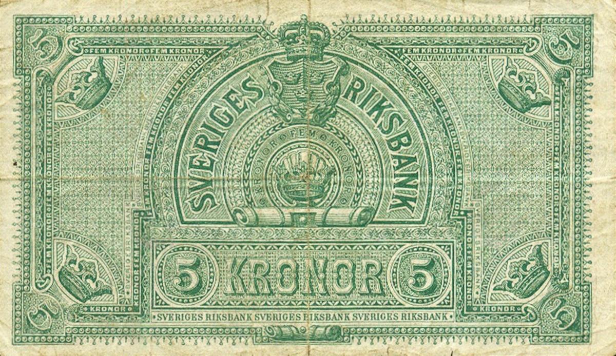 Back of Sweden p14a: 5 Kronor from 1890