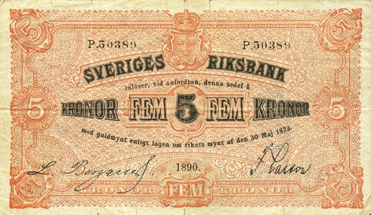 Front of Sweden p14a: 5 Kronor from 1890