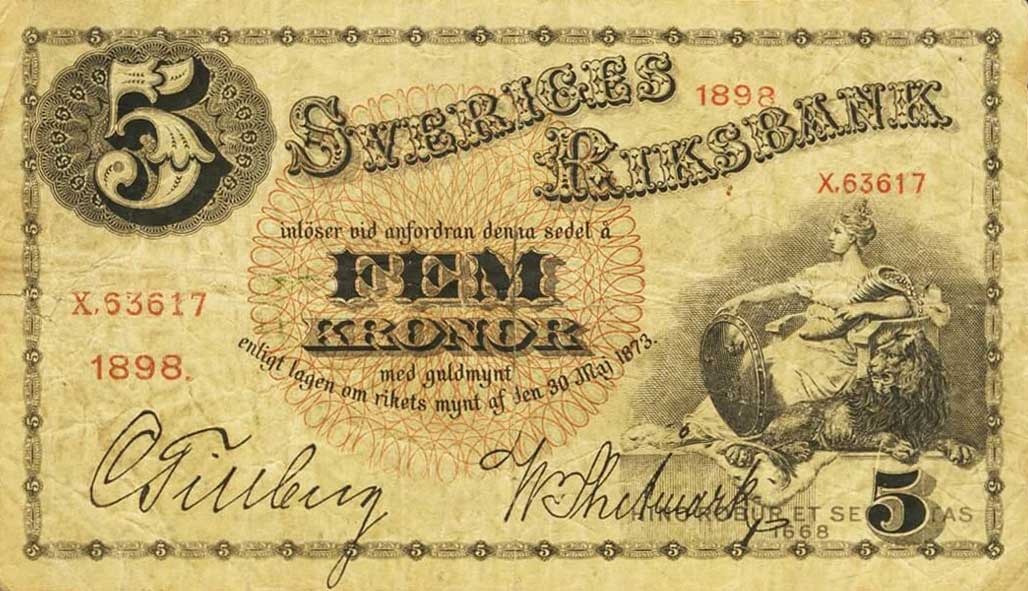 Front of Sweden p14i: 5 Kronor from 1898