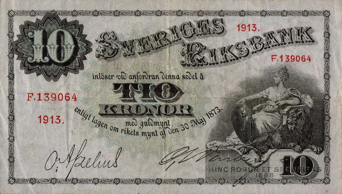 Front of Sweden p27h: 10 Kronor from 1913