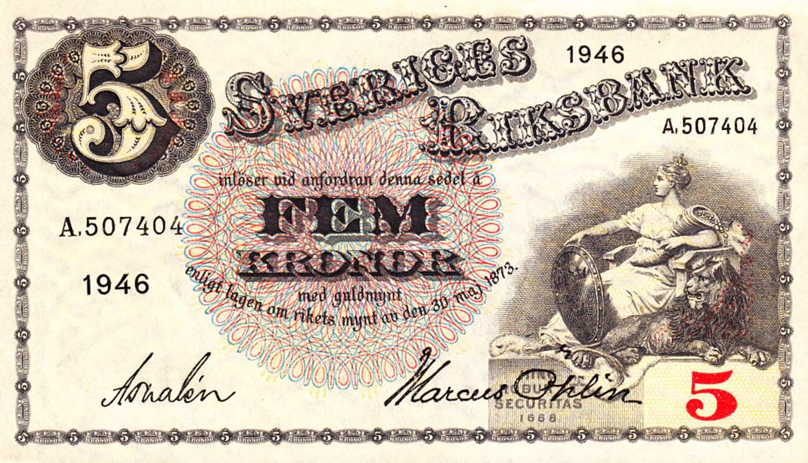 Front of Sweden p33ac: 5 Kronor from 1946