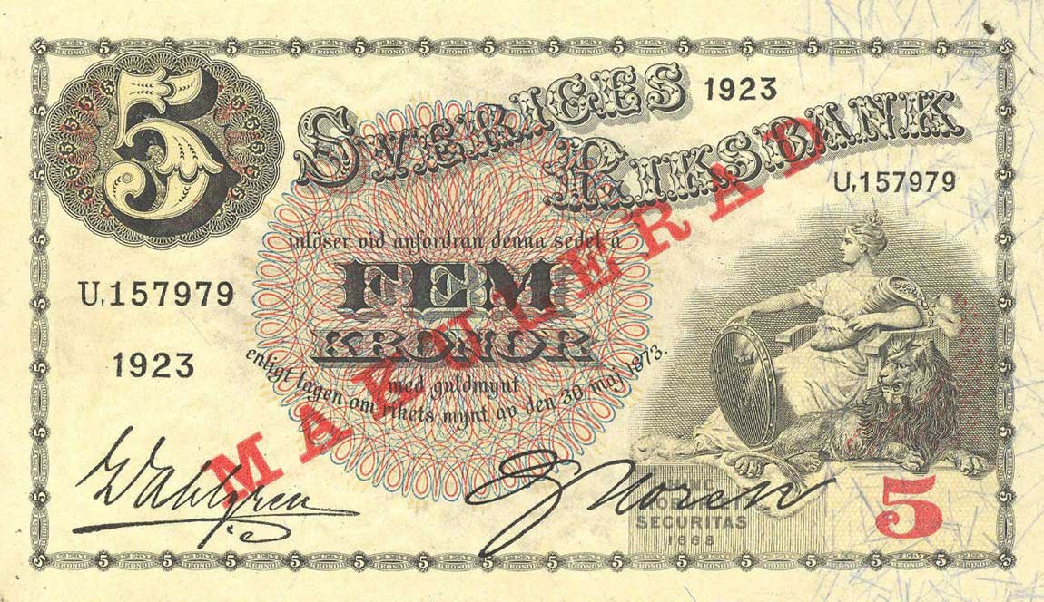 Front of Sweden p33s1: 5 Kronor from 1918