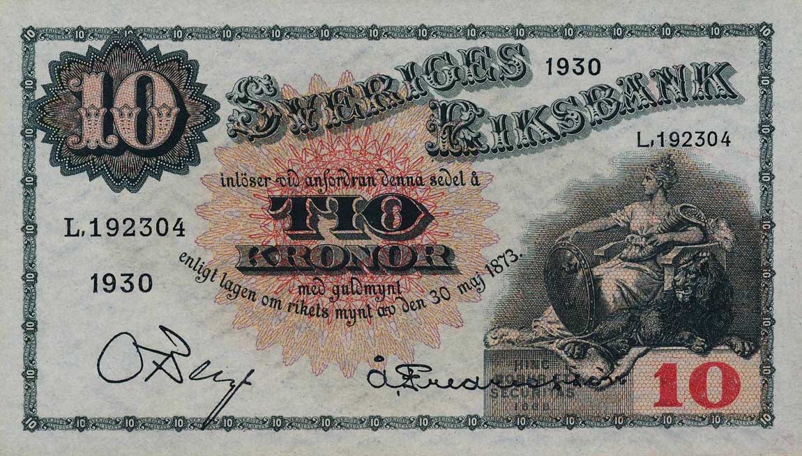 Front of Sweden p34m: 10 Kronor from 1930