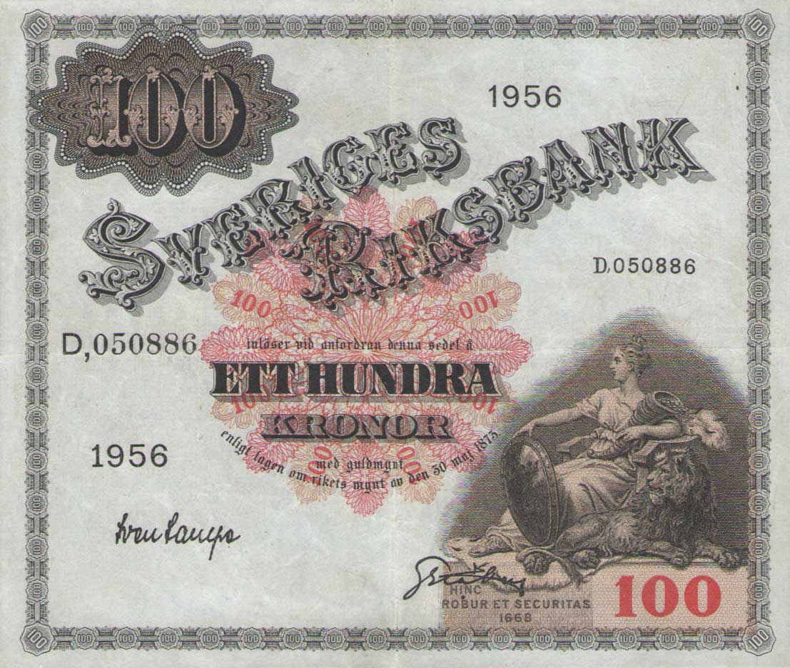 Front of Sweden p45b: 100 Kronor from 1956