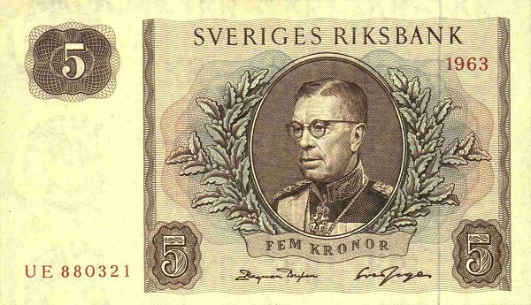 Front of Sweden p50a: 5 Kronor from 1962