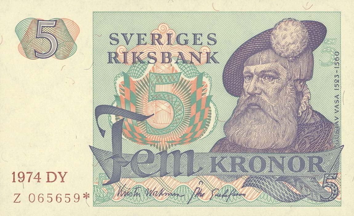 Front of Sweden p51r3: 5 Kronor from 1974