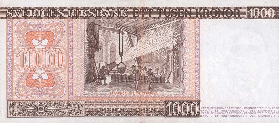 Back of Sweden p55b: 1000 Kronor from 1980
