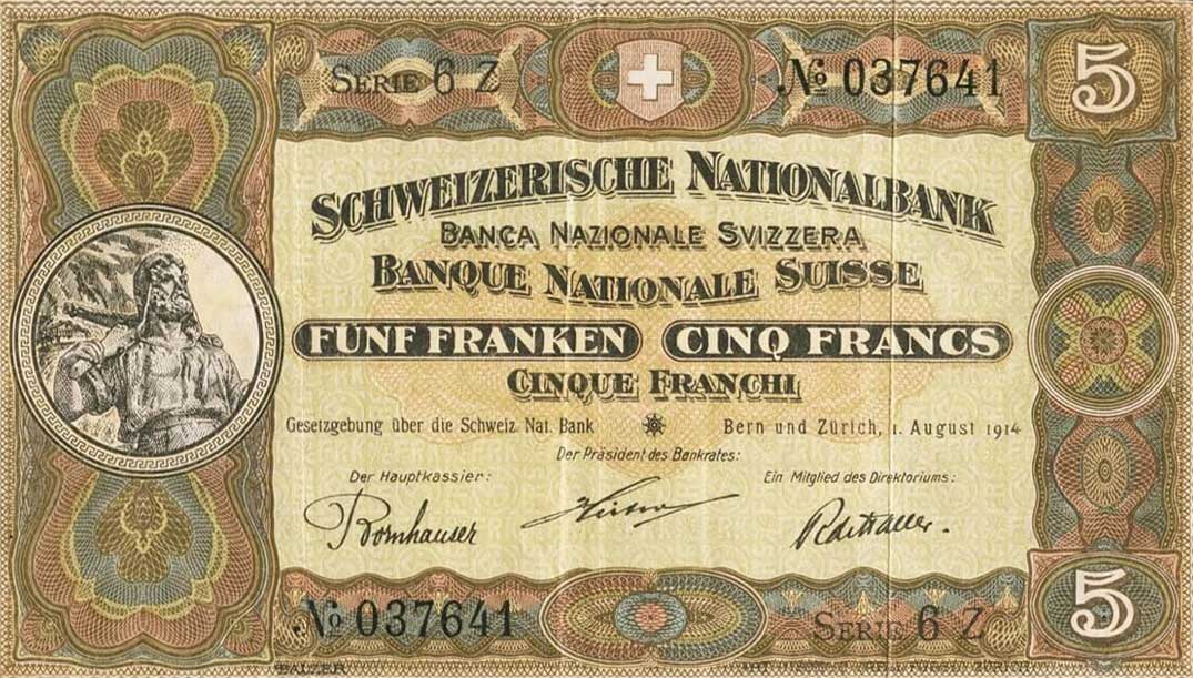 Front of Switzerland p11b: 5 Franken from 1914