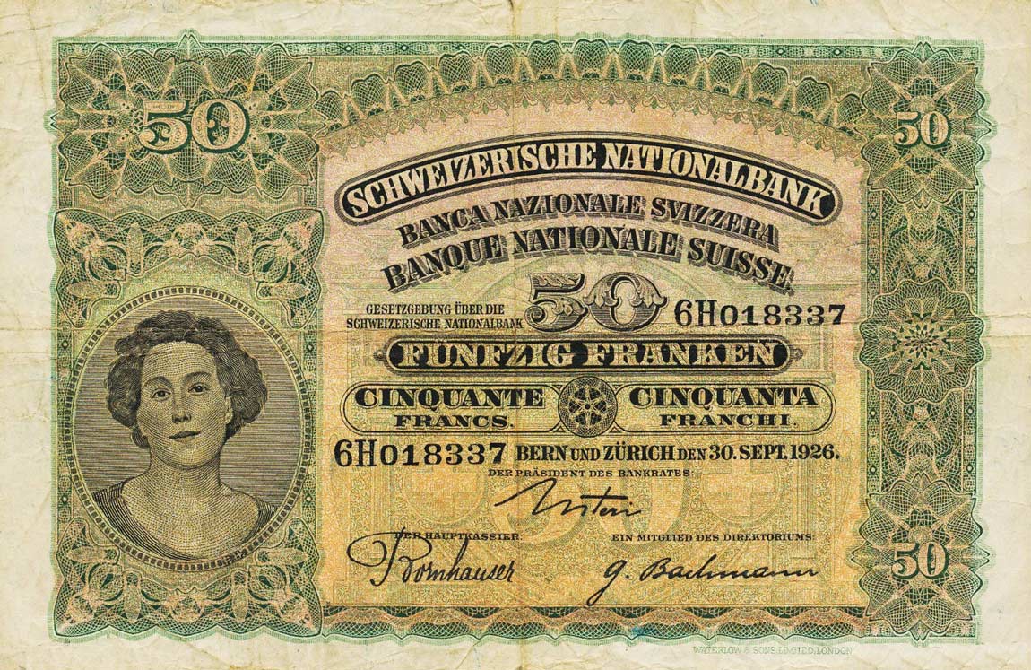 Front of Switzerland p34b: 50 Franken from 1926