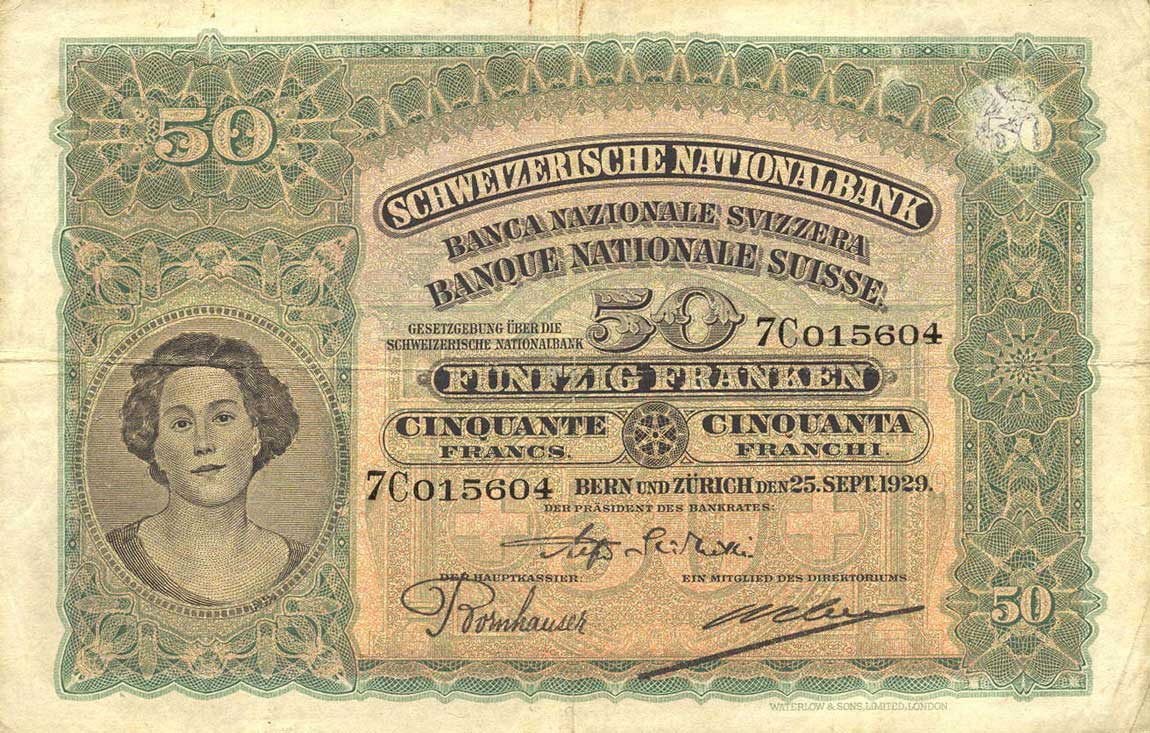 Front of Switzerland p34d: 50 Franken from 1929