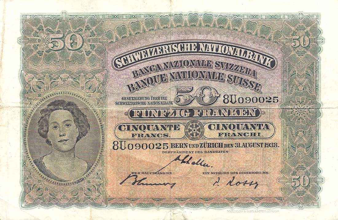 Front of Switzerland p34h: 50 Franken from 1938
