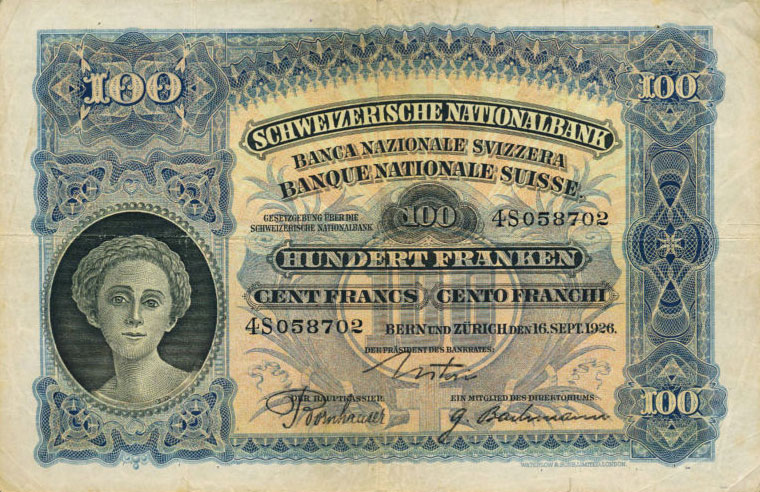 Front of Switzerland p35b: 100 Franken from 1926