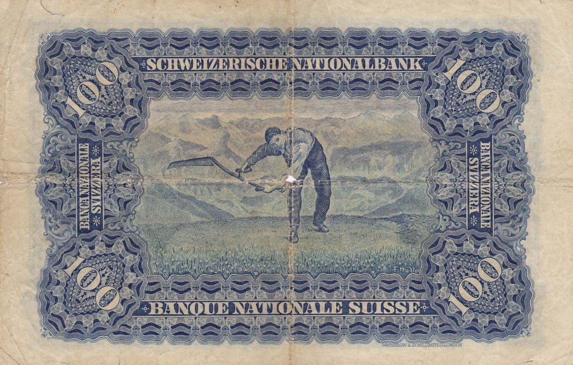 Back of Switzerland p35k: 100 Franken from 1939