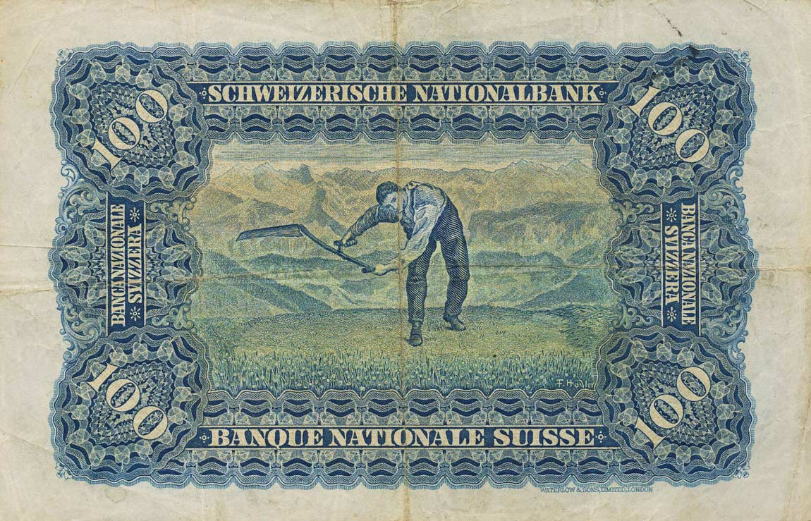 Back of Switzerland p35p: 100 Franken from 1943