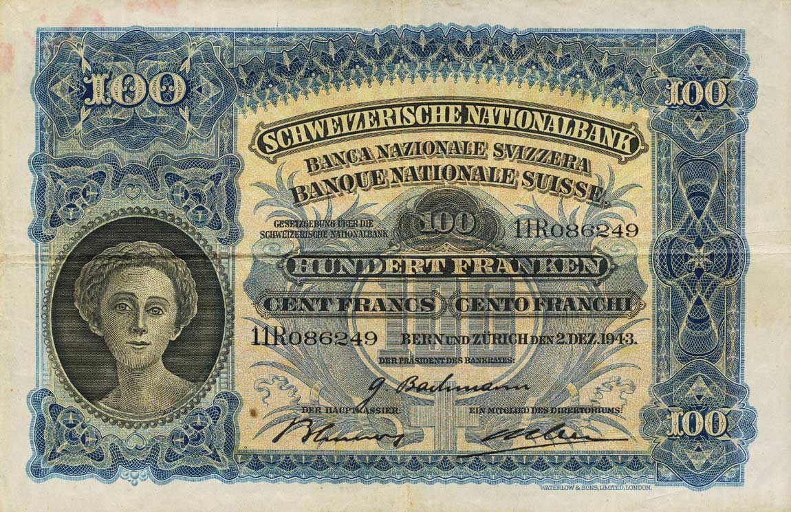 Front of Switzerland p35q: 100 Franken from 1943