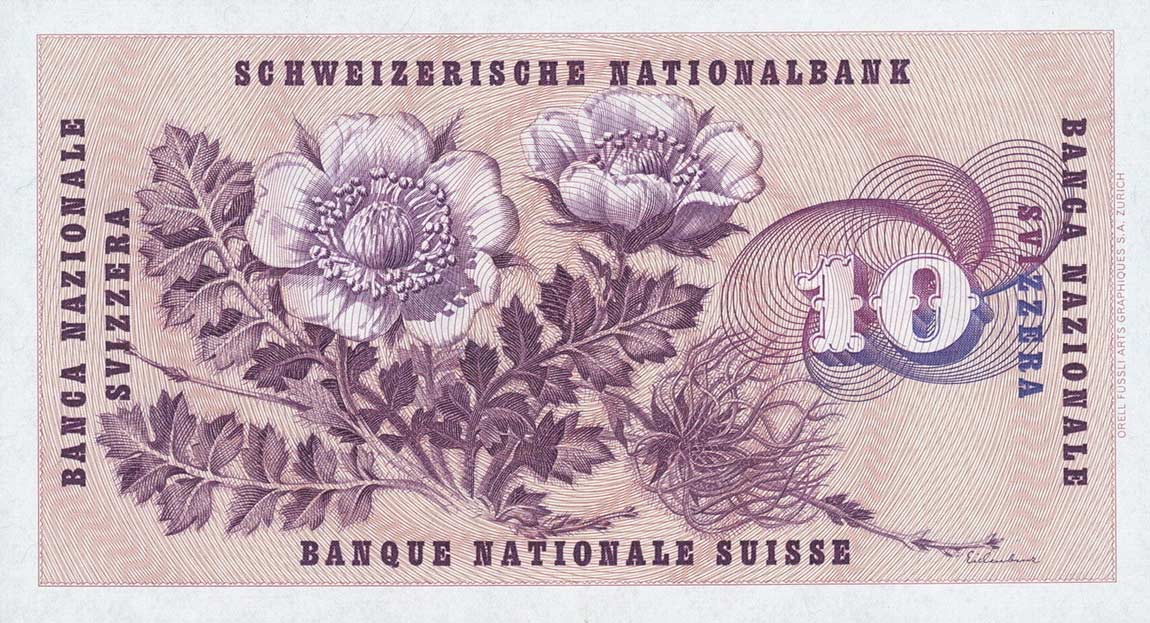 Back of Switzerland p45i: 10 Franken from 1964