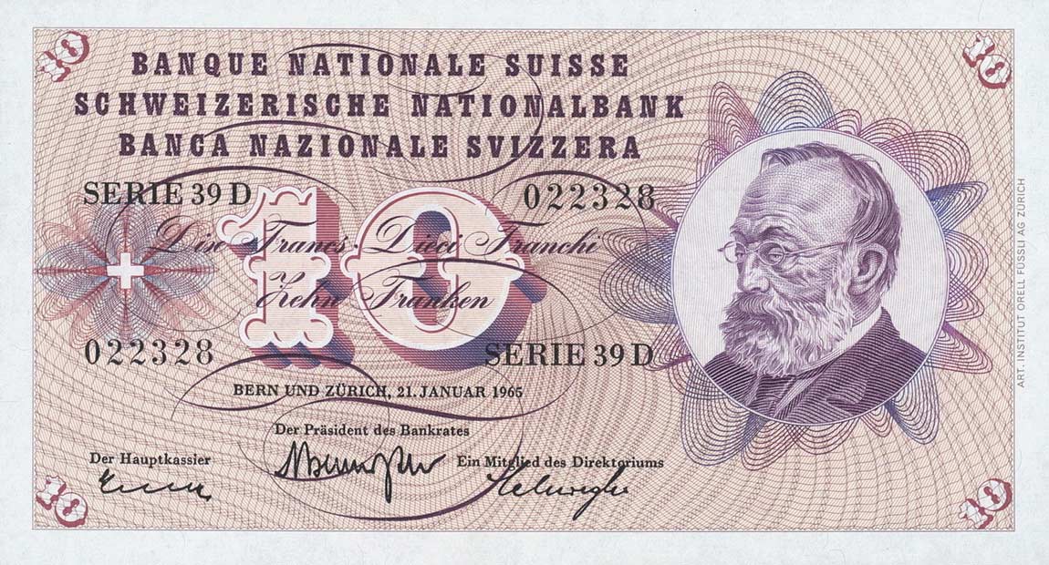 Front of Switzerland p45i: 10 Franken from 1964