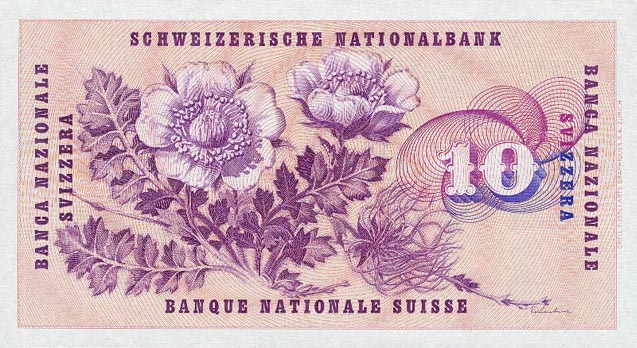Back of Switzerland p45m: 10 Franken from 1967