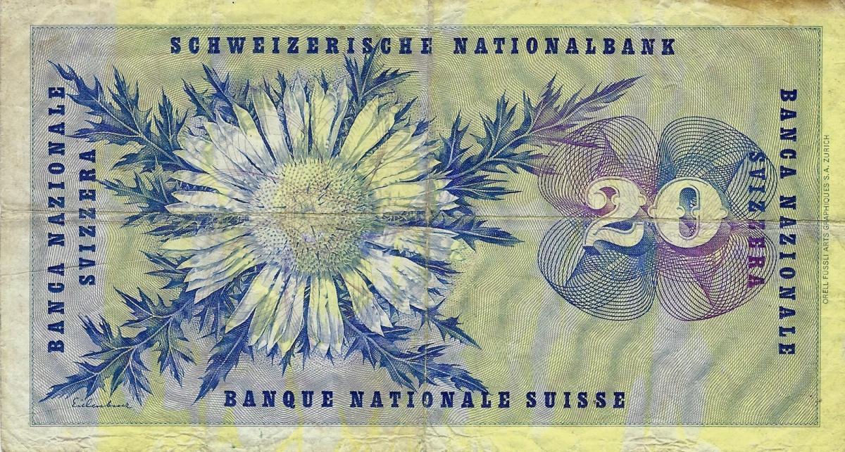 Back of Switzerland p46e: 20 Franken from 1957