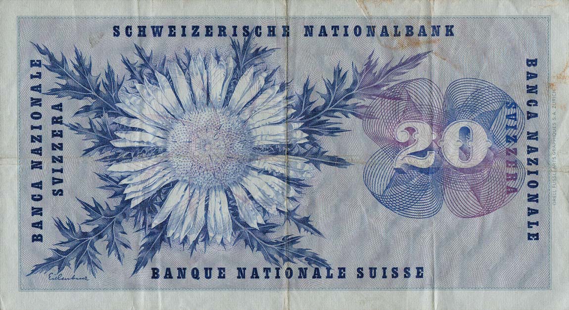 Back of Switzerland p46l: 20 Franken from 1965