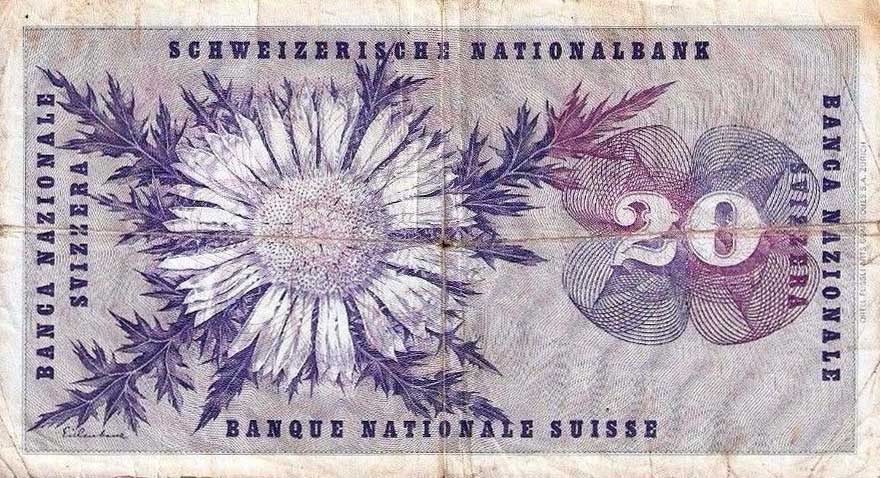 Back of Switzerland p46o: 20 Franken from 1967