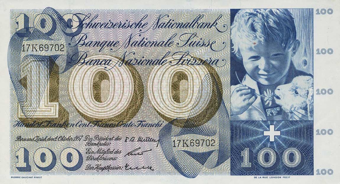Front of Switzerland p49b: 100 Franken from 1957