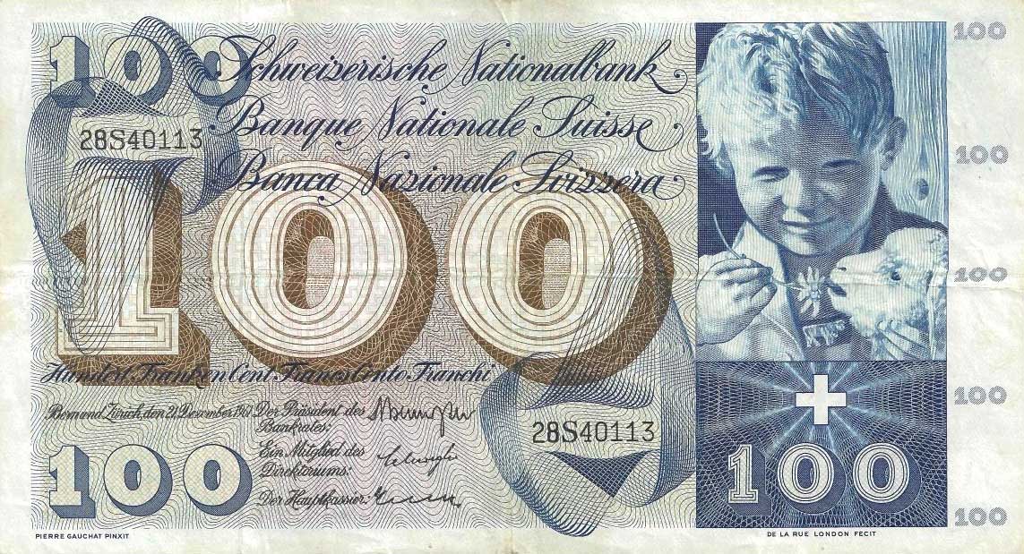 Front of Switzerland p49d: 100 Franken from 1961