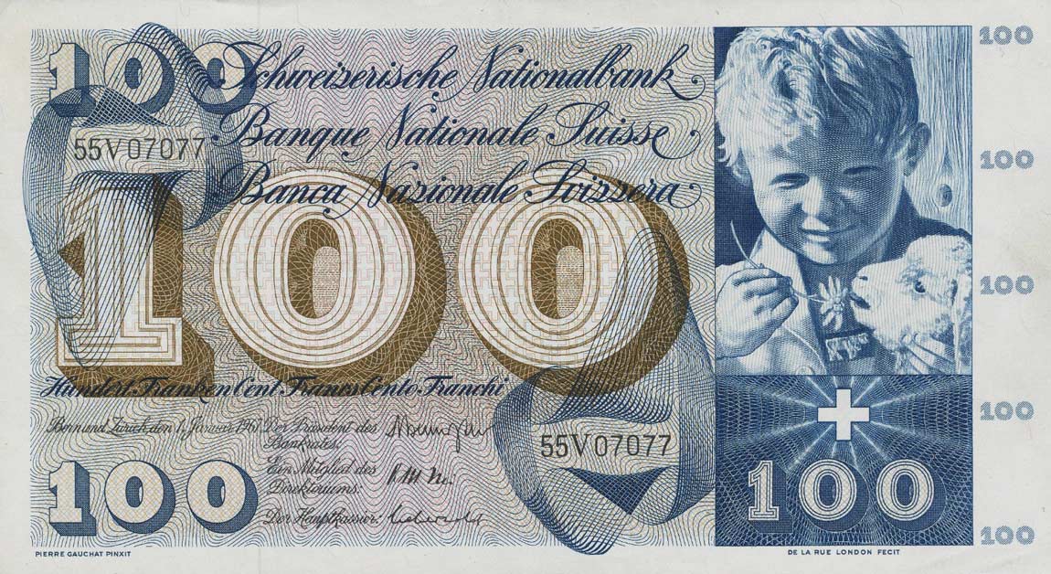 Front of Switzerland p49i: 100 Franken from 1967