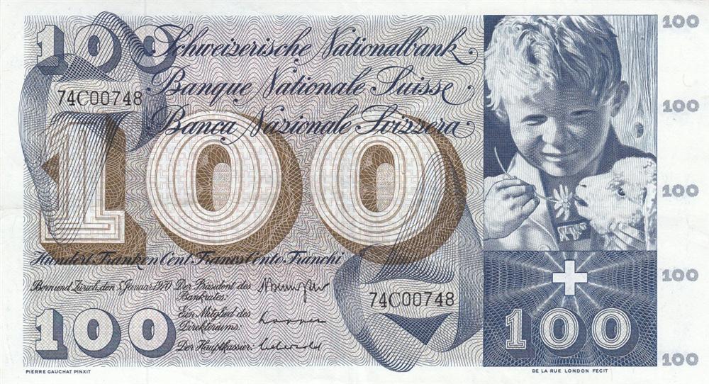 Front of Switzerland p49l: 100 Franken from 1970