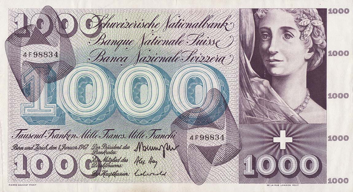 Front of Switzerland p52h: 1000 Franken from 1967