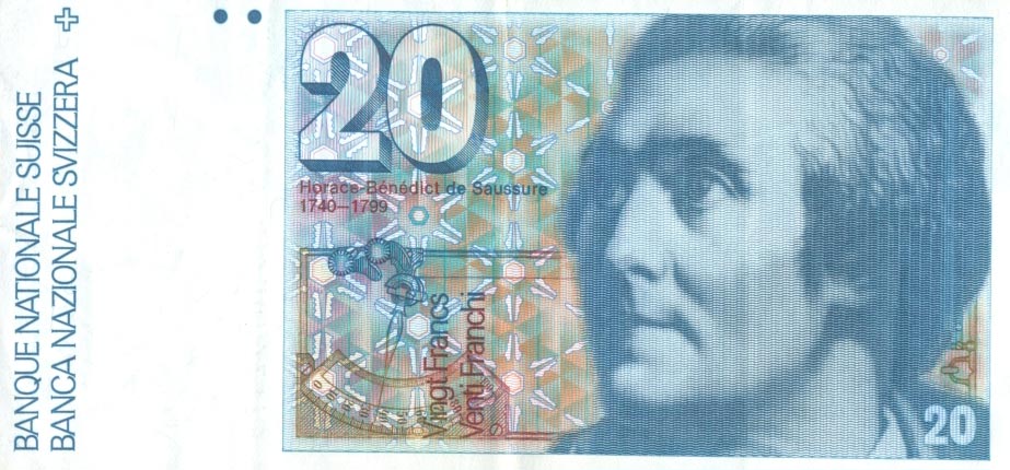 Front of Switzerland p55h: 20 Franken from 1989
