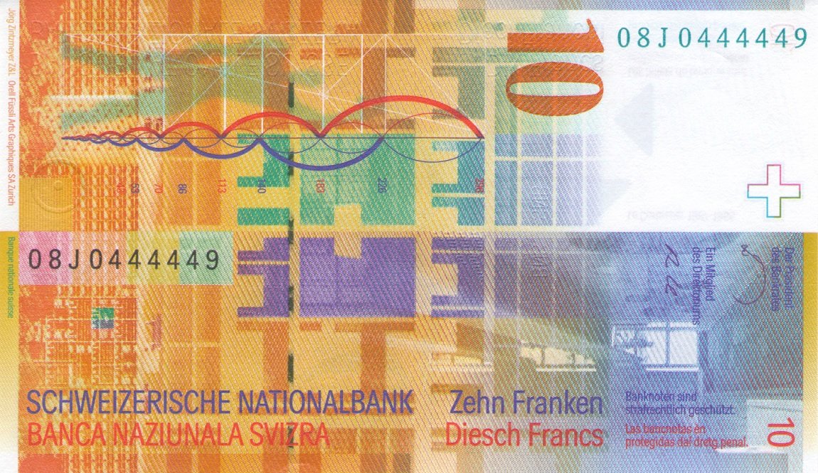 Back of Switzerland p67c: 10 Franken from 2008