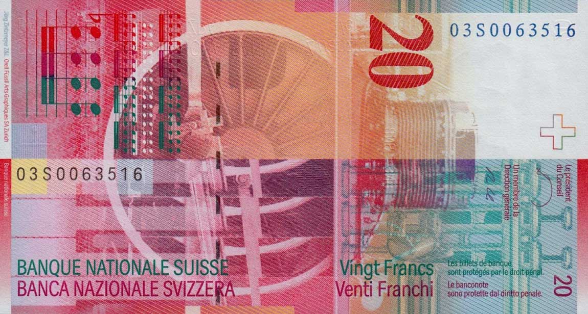 Back of Switzerland p69b: 20 Franken from 2003