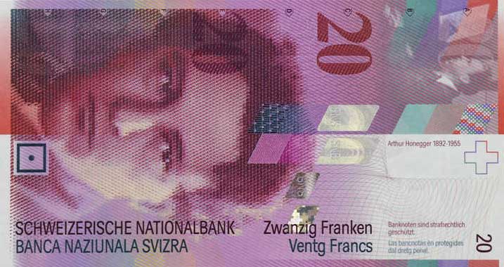 Front of Switzerland p69f: 20 Franken from 2012