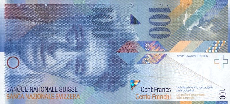 Front of Switzerland p72c: 100 Franken from 1998