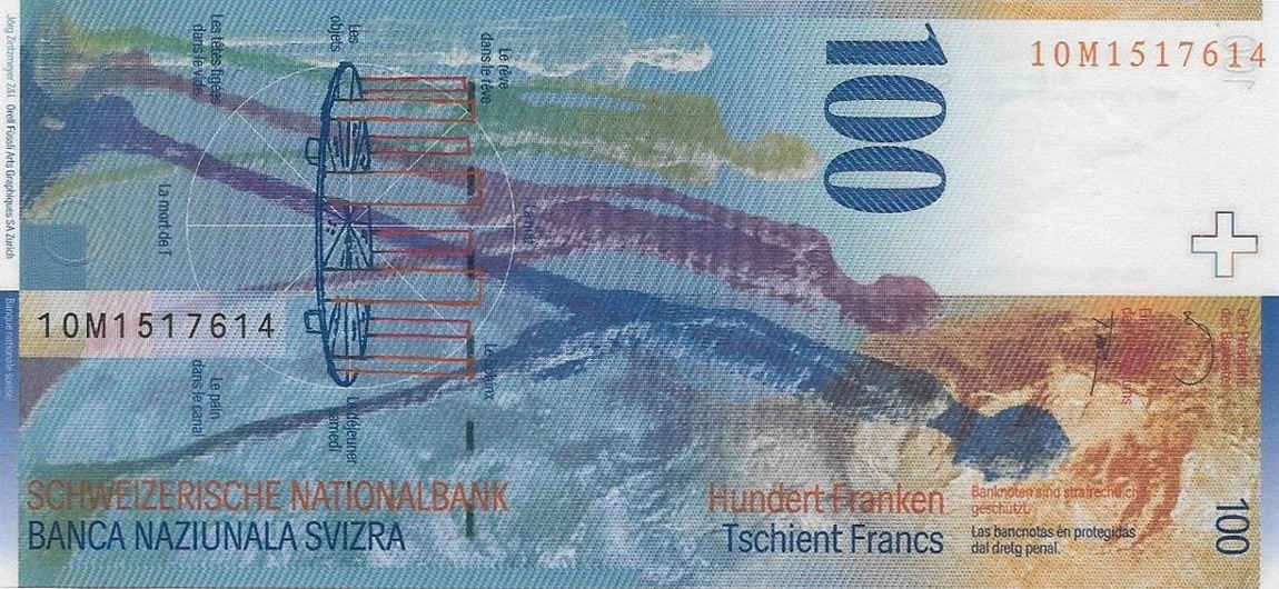 Back of Switzerland p72i: 100 Franken from 2010