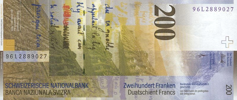 Back of Switzerland p73a: 200 Franken from 1996