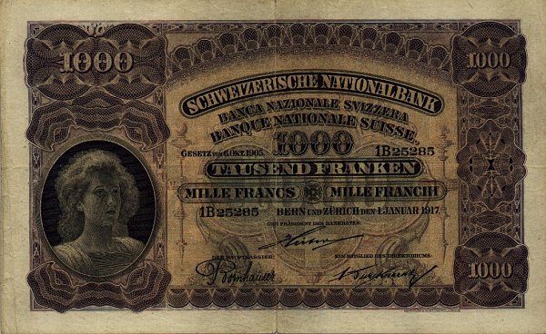 Front of Switzerland p8c: 1000 Franken from 1917