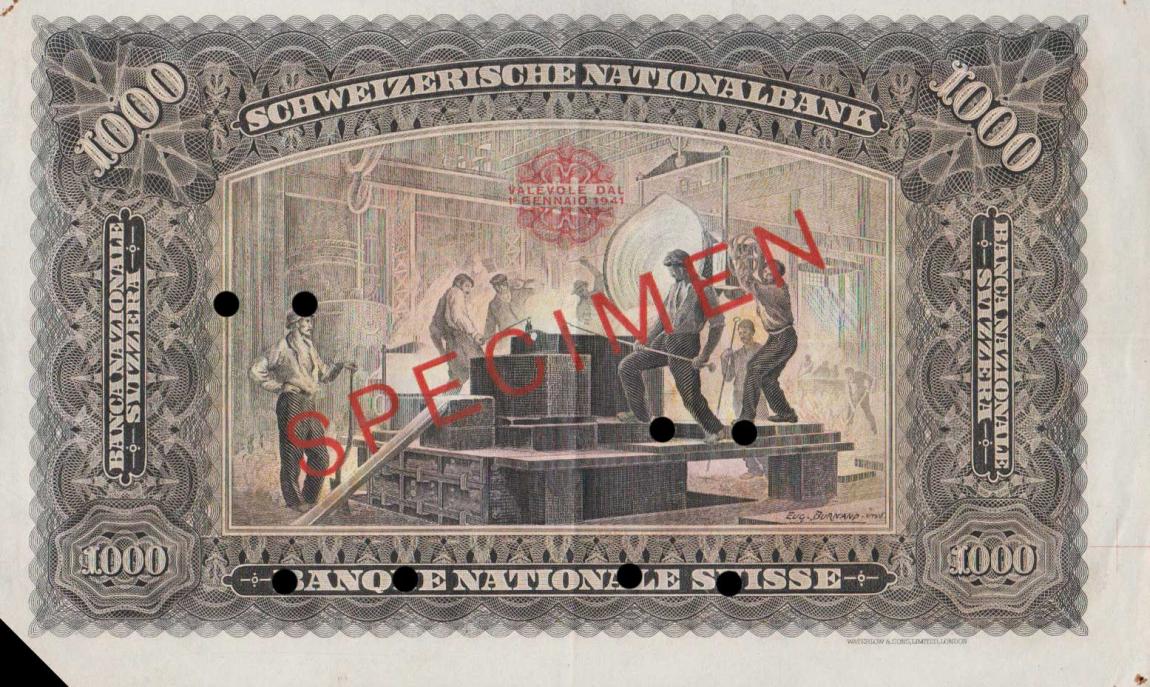 Back of Switzerland p8s: 1000 Franken from 1910