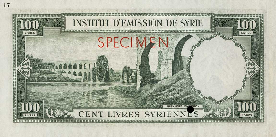 Back of Syria p78ct: 100 Livres from 1950