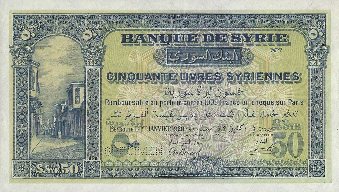 Front of Syria p9s: 50 Livres from 1920