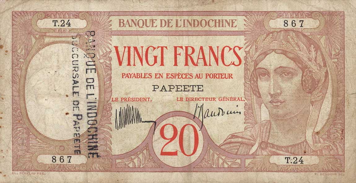 Front of Tahiti p12d: 20 Francs from 1928