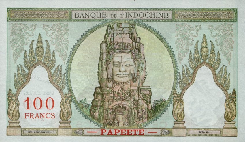 Back of Tahiti p14b: 100 Francs from 1939