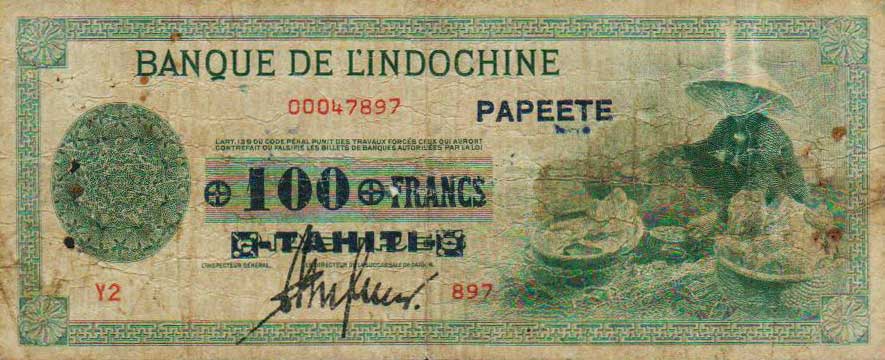 Front of Tahiti p17a: 100 Francs from 1943